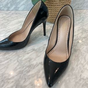 Black patent leather pumps